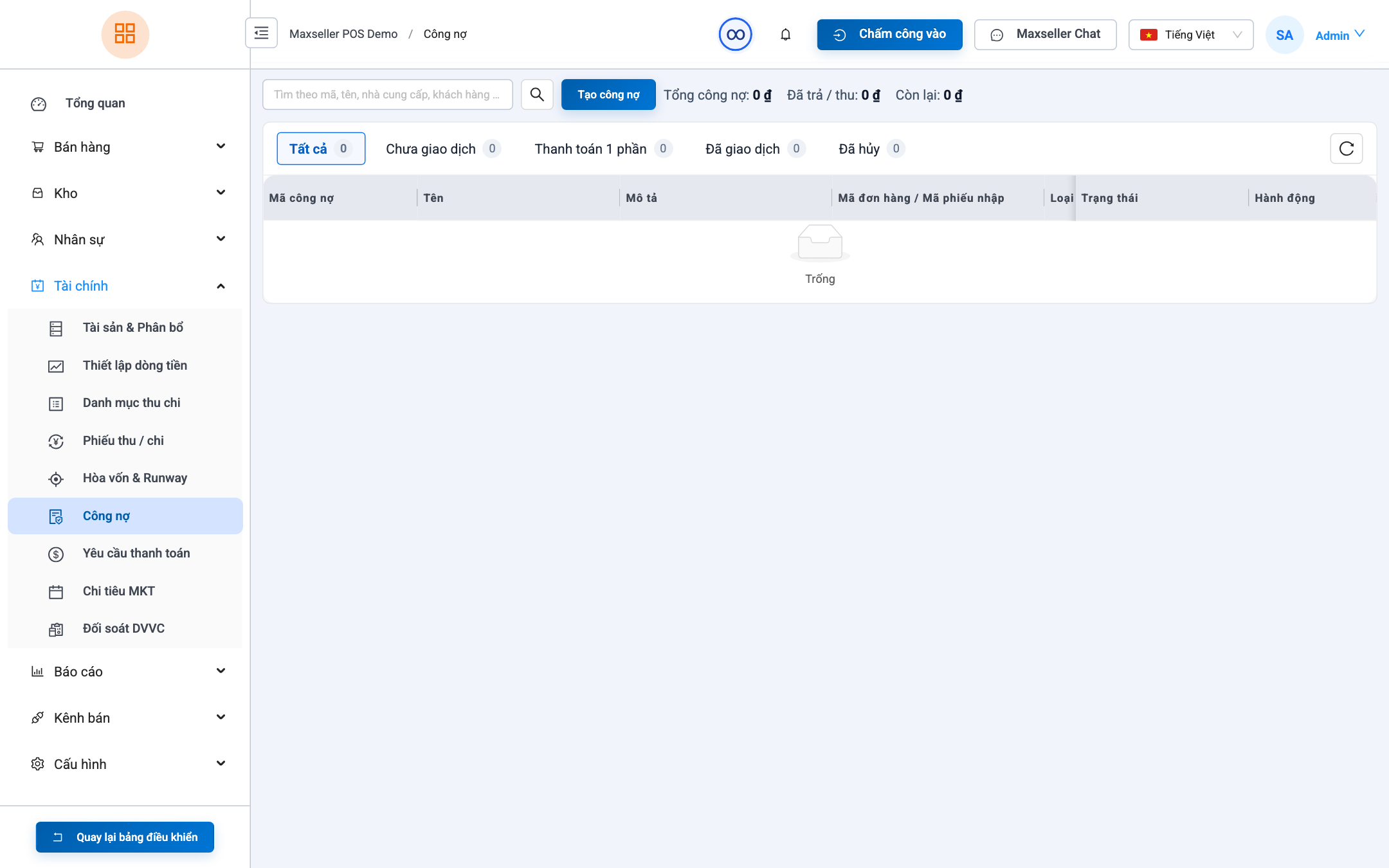 Quản lý Công Nợ MaxSeller